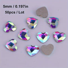 50Pcs Heart Shaped Nail Art Rhinestones Crystal AB Gemstones