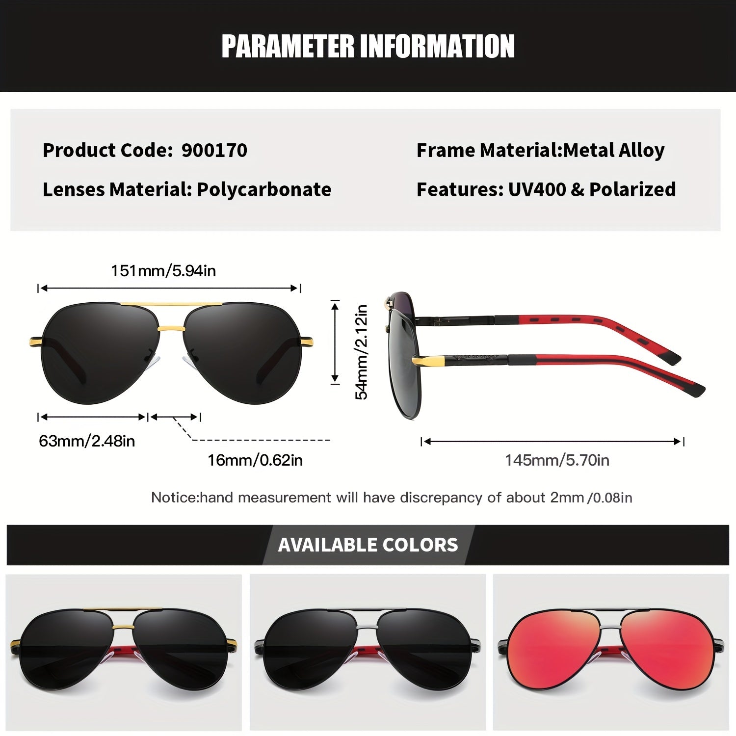 RoyalHot Mixed PC Polarized Alloy Oval Classic Frame Sunglasses