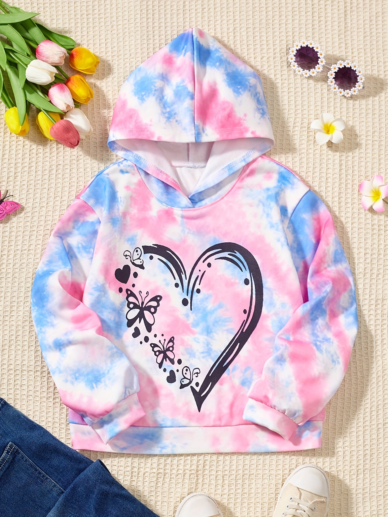 Tie Dye Heart Figure Graphic Pullover Hoodie for Girls