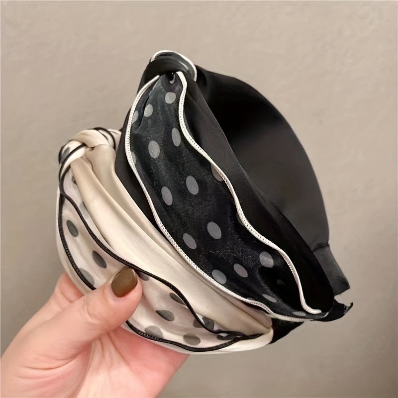 Polka Dot Knotted Hairband Retro Mesh Headband Wide Brim Headwear