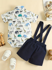 Baby Boys Animal Graphic Onesie & Suspender Shorts Set