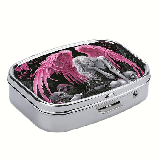 Angel Winged Girl 2 Compartment Case Portable Metal Medicine Box