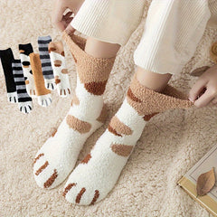 6 Pairs Cat Claw Print Socks Comfy & Fuzzy Warm Hosiery