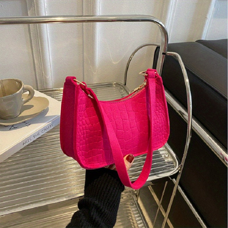 Crocodile Embossed Stylish Shoulder Bag Versatile Handbag Zipper Underarm Bag
