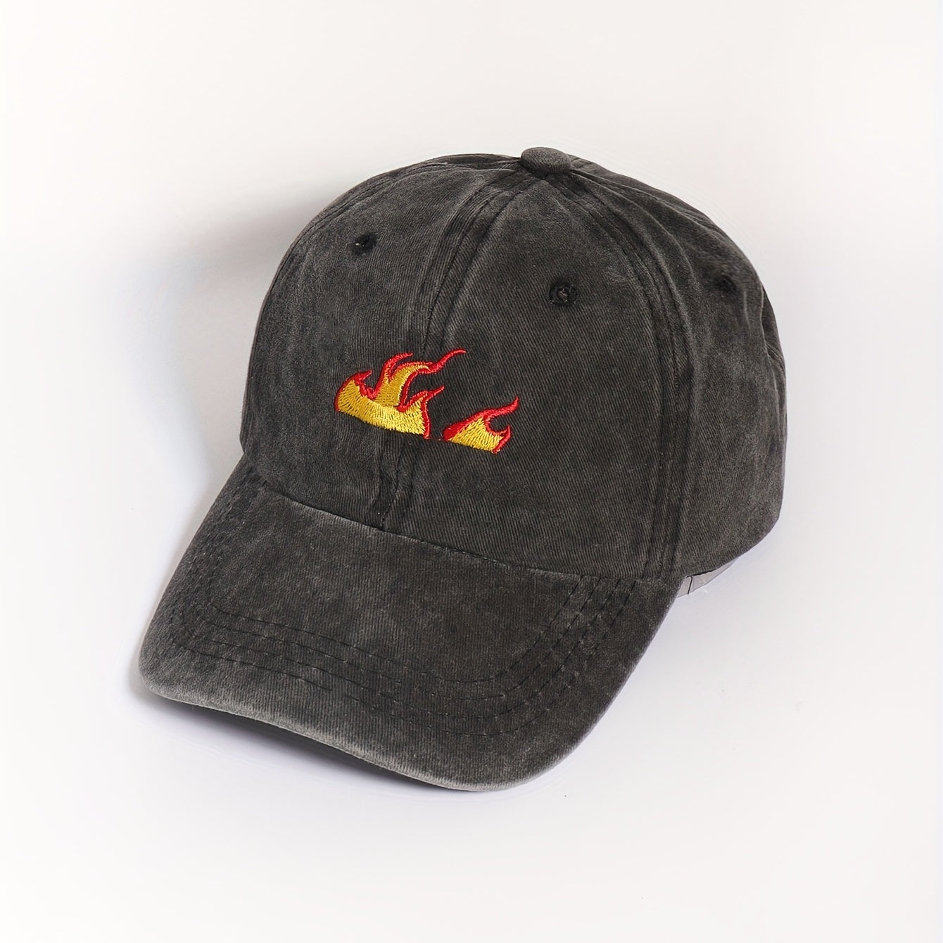 Flame Printed Gray Baseball Cap Distressed Sun Hat