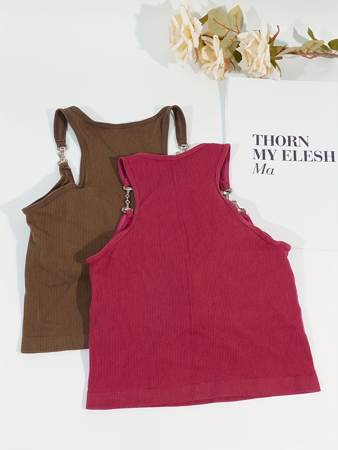 2pcs Chain Linked Cami Tops Ribbed Sleeveless Slim Fit Women's Lingerie