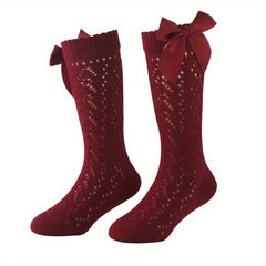 Girls Knit Bow Socks High Socks Autumn Spring Accessories