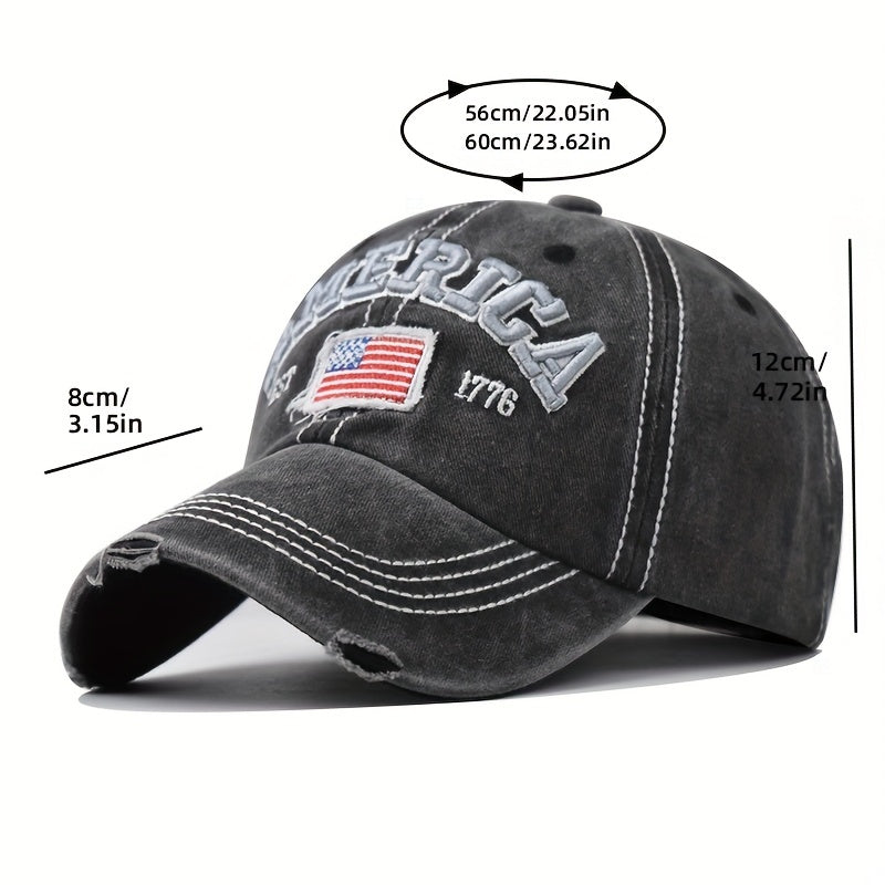 Geometric pattern Vintage Style Baseball Cap with American Flag Embroidery