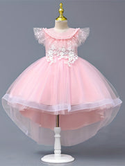 Girls Flowers Embroidery High Low Party Dress