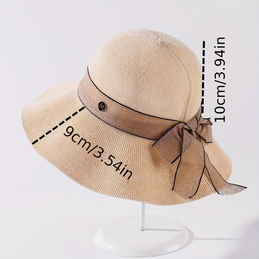 Ribbon Bowknot Ruffles Bucket Hat Wide Brim Summer Sun Hat