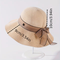 Ribbon Bowknot Ruffles Bucket Hat Wide Brim Summer Sun Hat