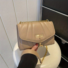 Solid Square Bag with Deer Pendant and Chain Strap