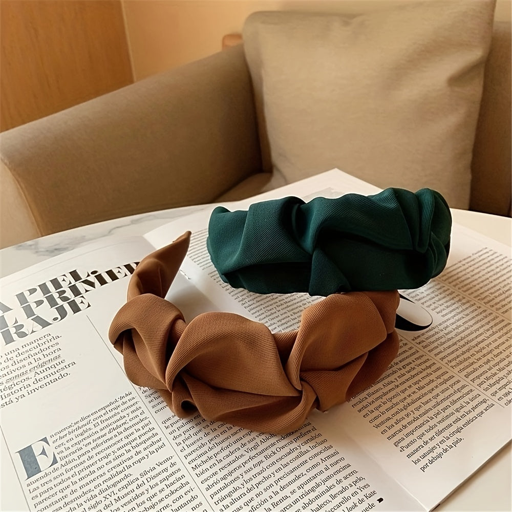 Ruffled Headbands For Women Solid Fabric Wide Hairbands