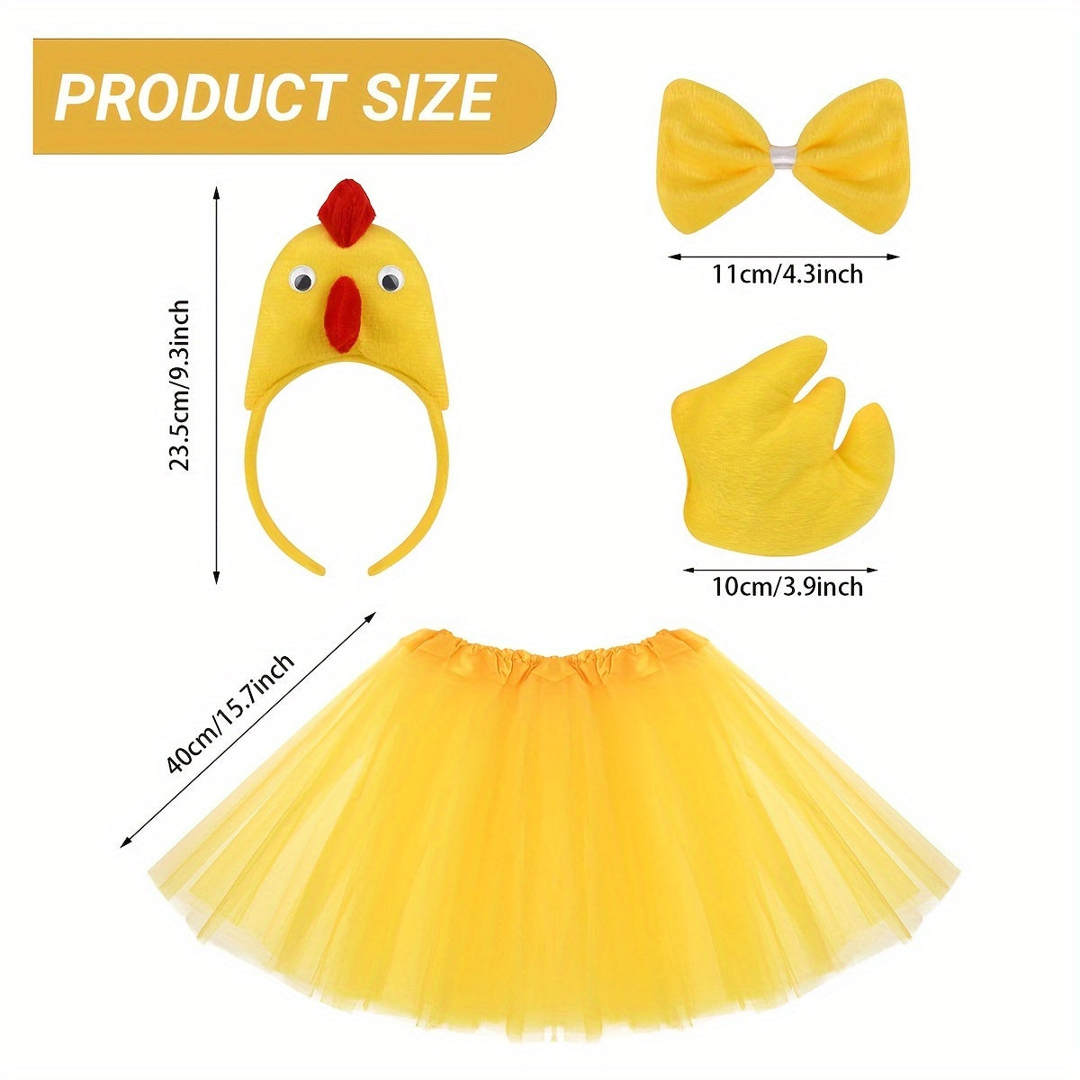 Adorable Chicken Costume Set 3D Headband Bow Tail Short Skirt Party Dress Up