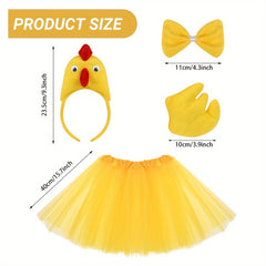 Adorable Chicken Costume Set 3D Headband Bow Tail Short Skirt Party Dress Up