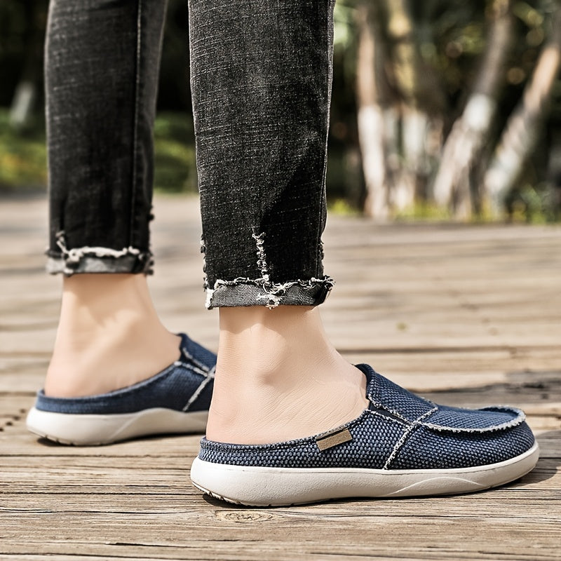 Men's Canvas Slip On Mules Lightweight Breathable Open Back Shoes
