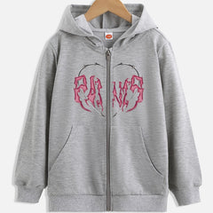 Girls Heart Print Hooded Sweatshirt Jacket with Zipper