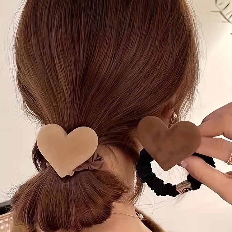 4pcs Flocking Bow Knot Heart Shape Scrunchie Hair Rope Bun Accessory
