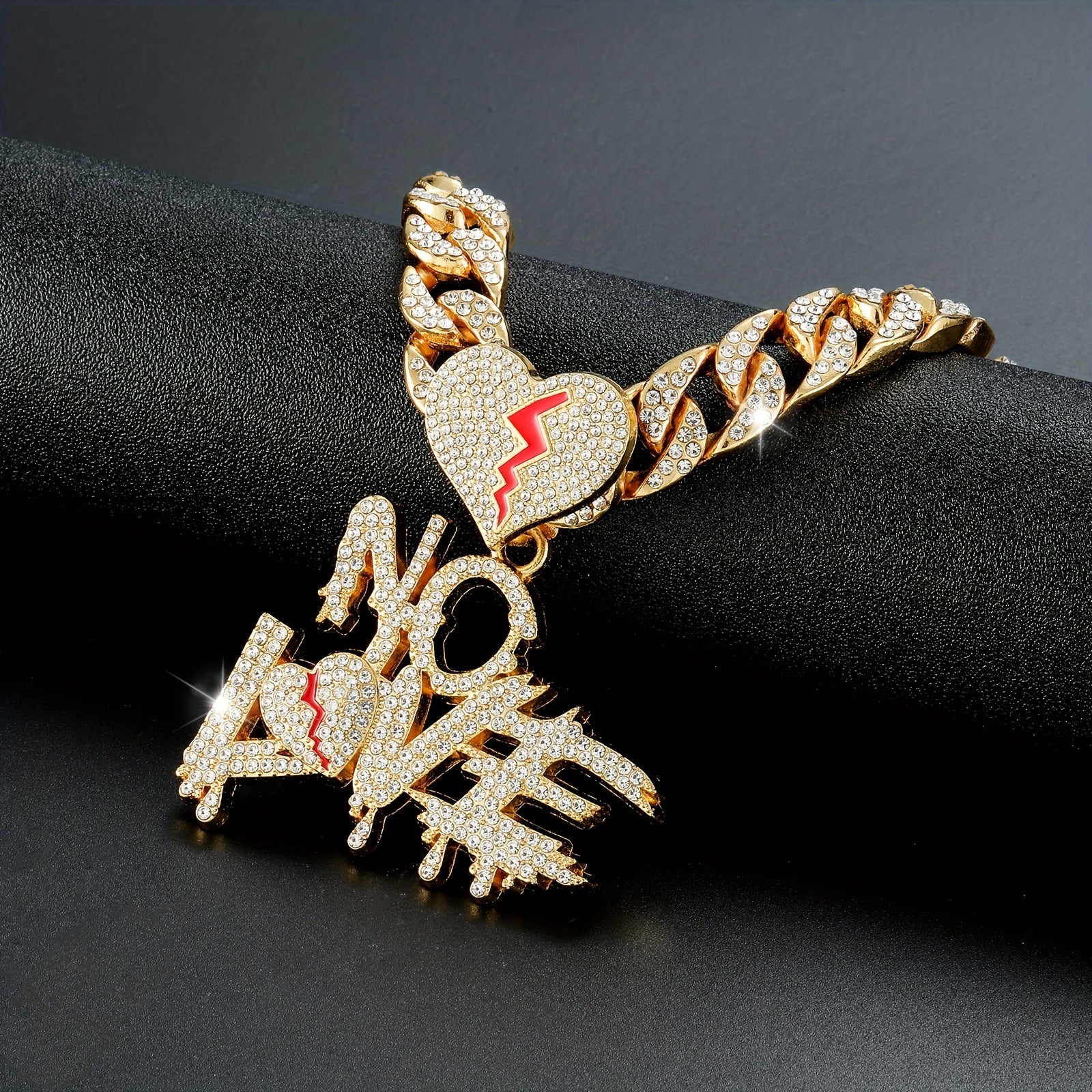 Silver Cuban Link Pendant Chain with Rhinestones