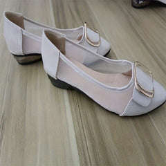 Women's Square Metal Decor Block Low Heels Slip On Shoes