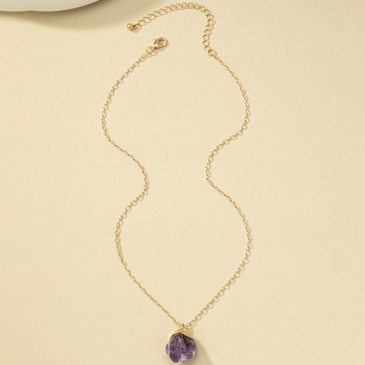 Irregular Crystal Stone Pendant Necklace 14k Plated Women's Necklace