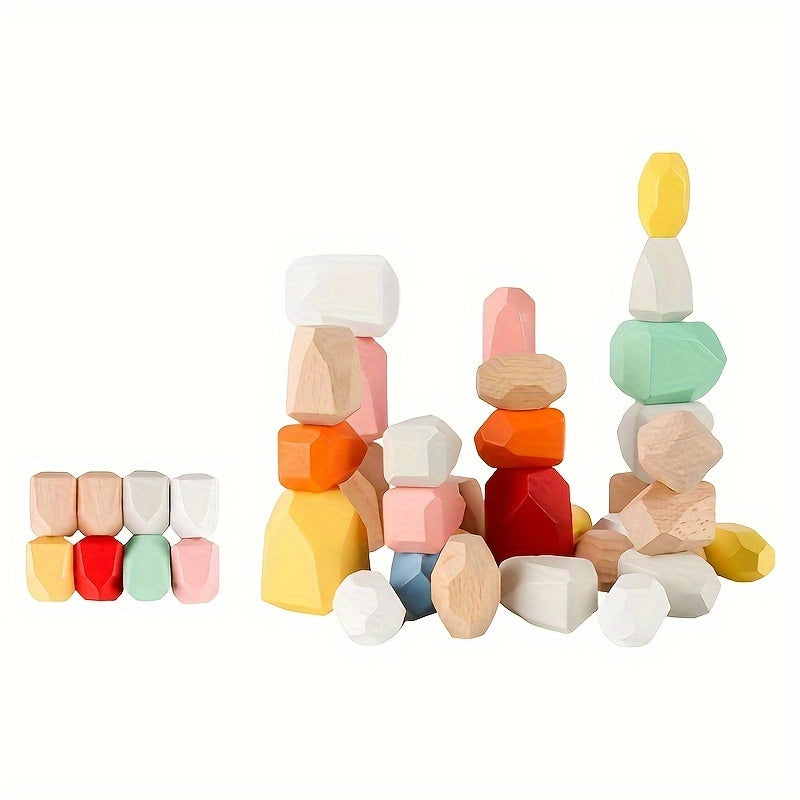 Montessori Balance Wooden Colorful Stones Stacking Game