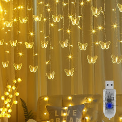 48 LED USB Curtain Lights 8 Modes Waterproof 10 Butterflies for Christmas Decor