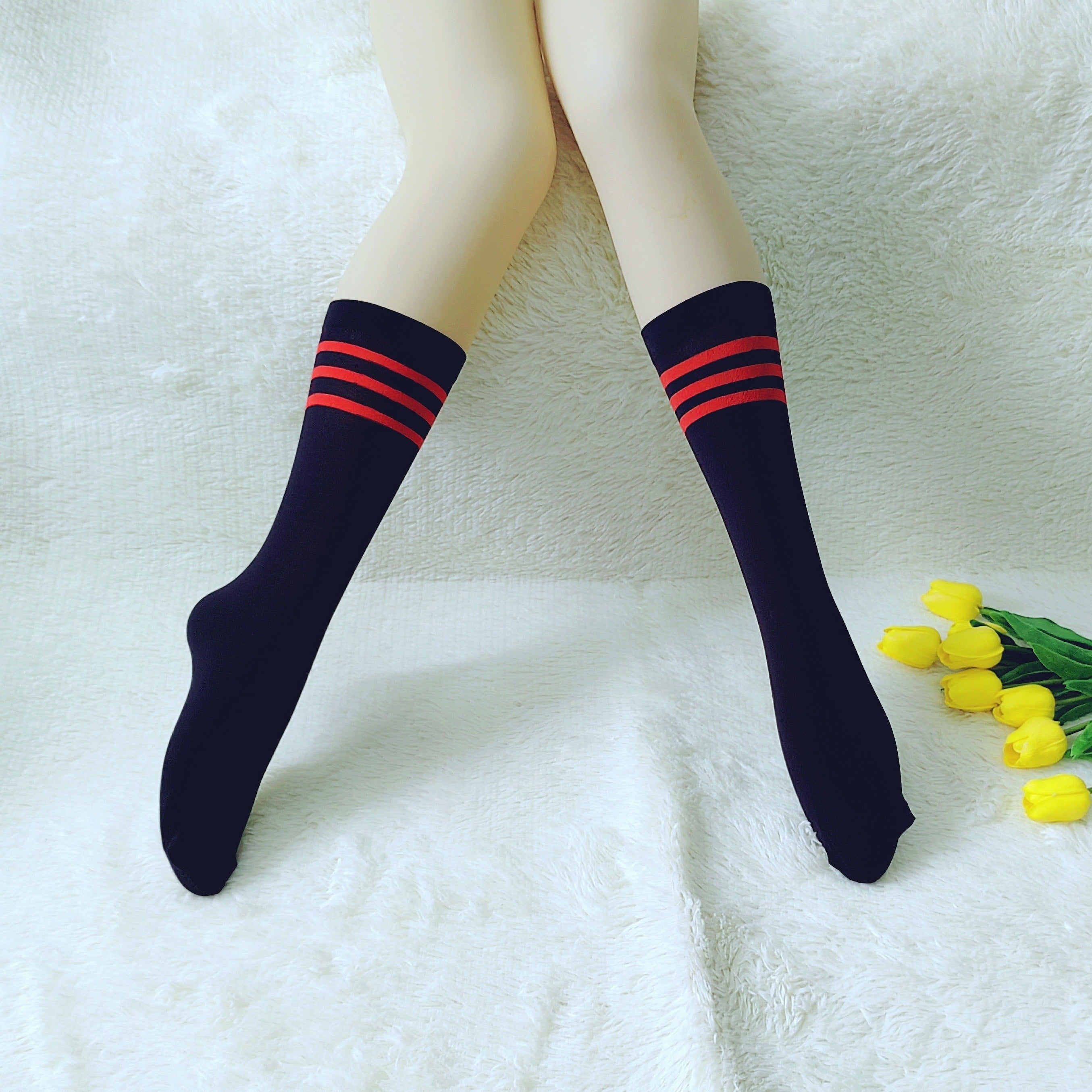 4 Pairs Striped Crew Socks Women's Stockings