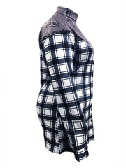  Colorblock Plaid & Skull Print Mock Neck Dress