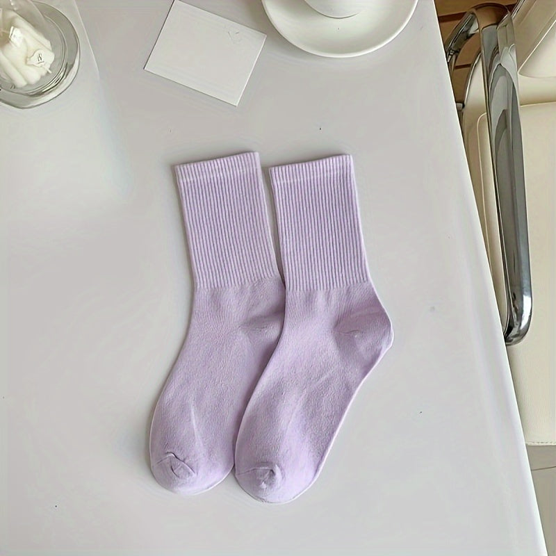 8 Pairs Solid Mid Tube Socks Women's Stockings