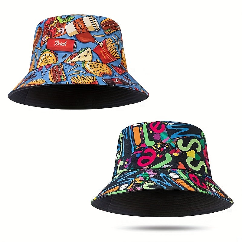 Coke Print Reversible Bucket Hat Lightweight Sunscreen Casual Fisherman Cap