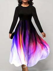  Ombre Print Long Sleeve Maxi Dress