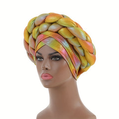 Yellow Gradient Turban Cap Double layer Braided Hijab Hat