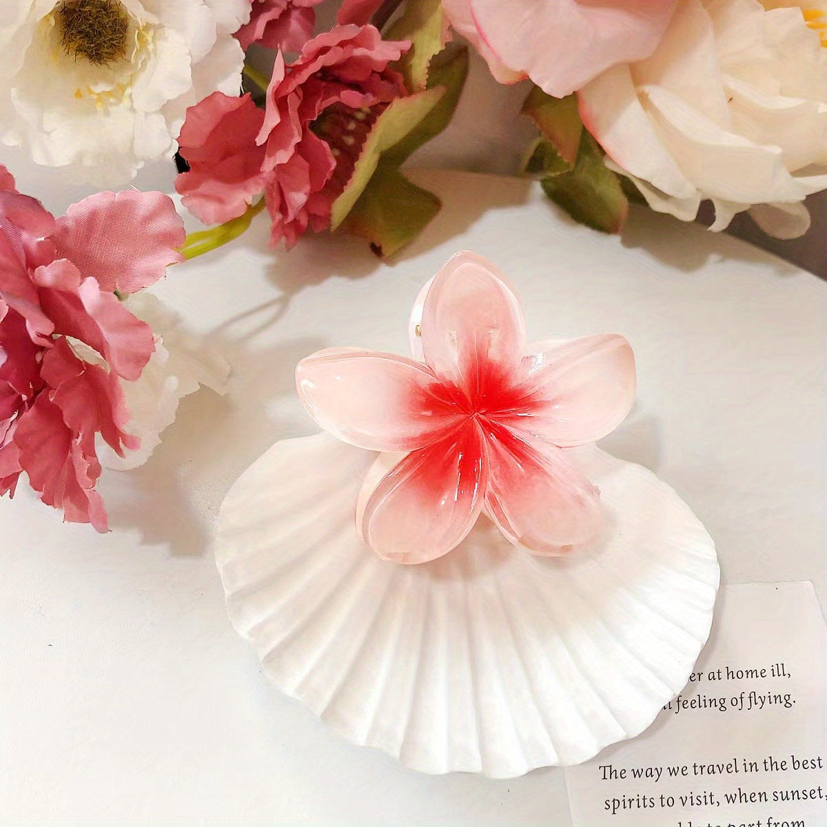 Frangipani Shaped Hair Claw Nonslip Ponytail Holder for Women Girls