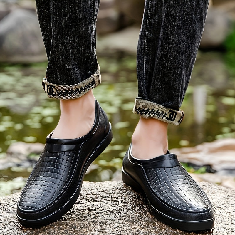 Men's Low Top Slip On Rain Boots Waterproof Casual Shoes