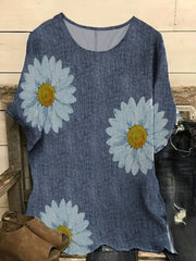  Daisy Print Drop Shoulder Blouse