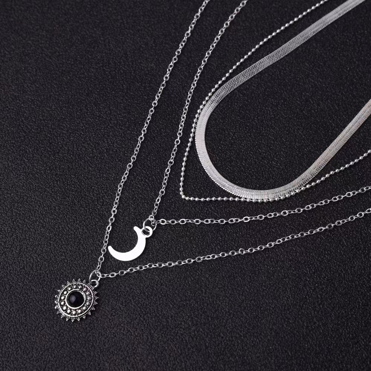 Layered Sun Moon Pendant Necklace Women's Jewelry