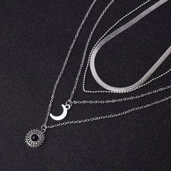 Layered Sun Moon Pendant Necklace Women's Jewelry