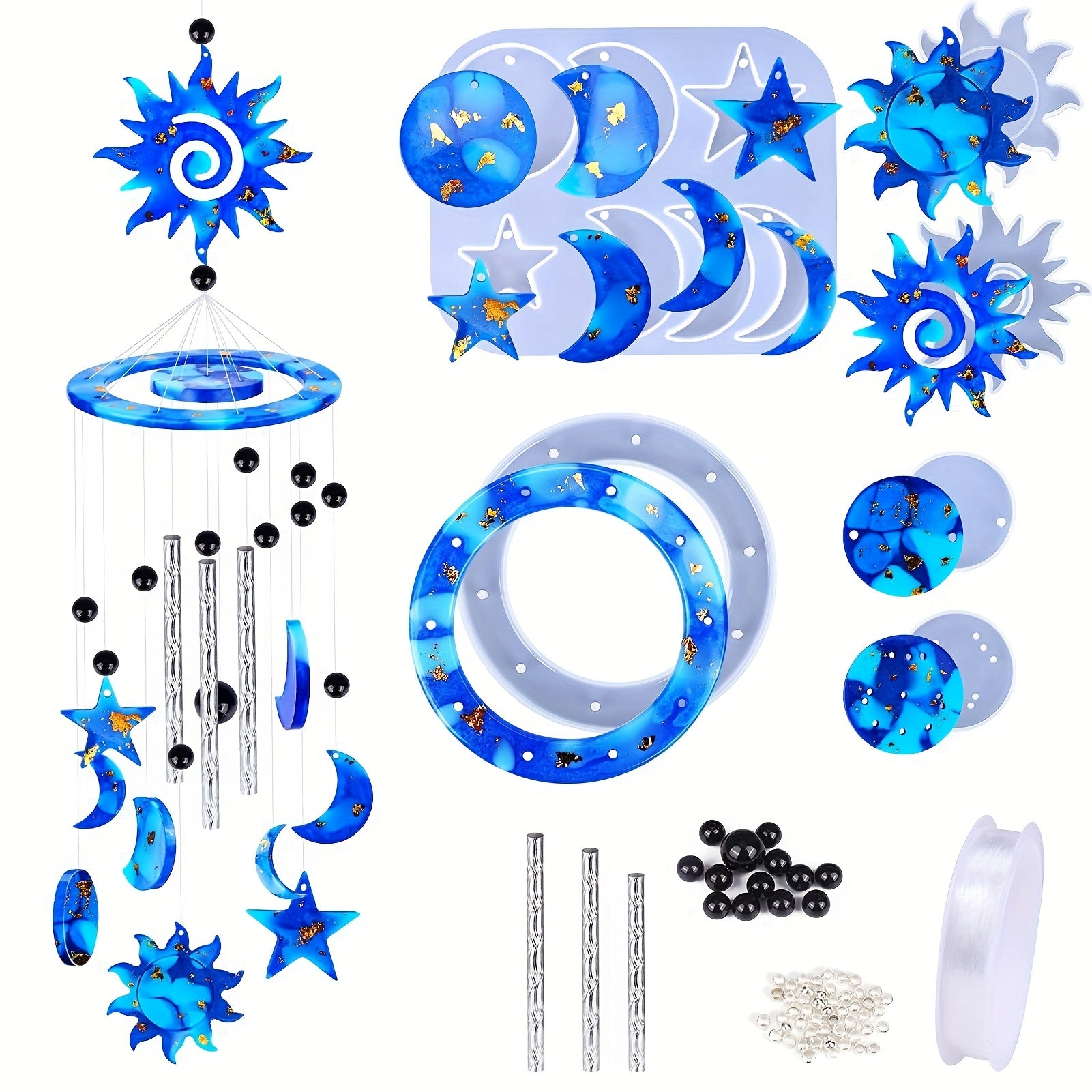 Sun Moon Star Wind Chimes Silicone Molds Kit Epoxy Resin DIY Casting Mold