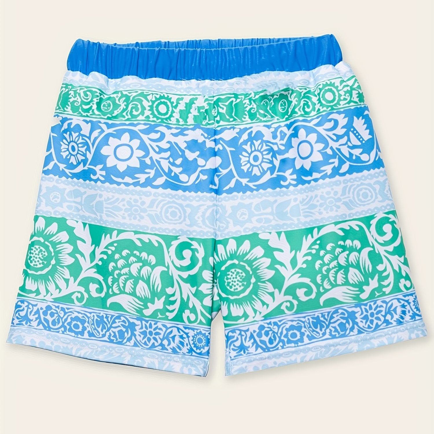 Boys Flower Print Swim Trunks Ethnic Style Beach Vacation Kids Summer
