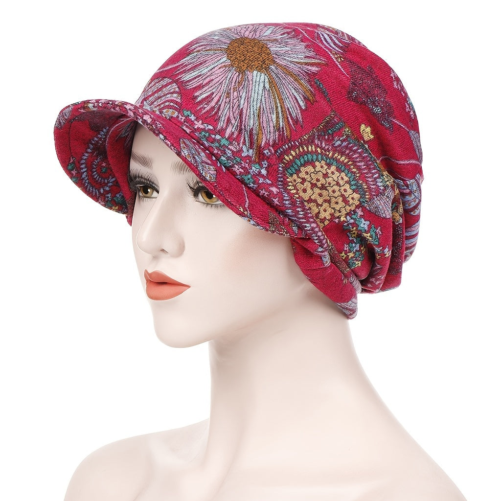 Floral Bandanna Hat Vintage Canvas Beanie Cap for Women