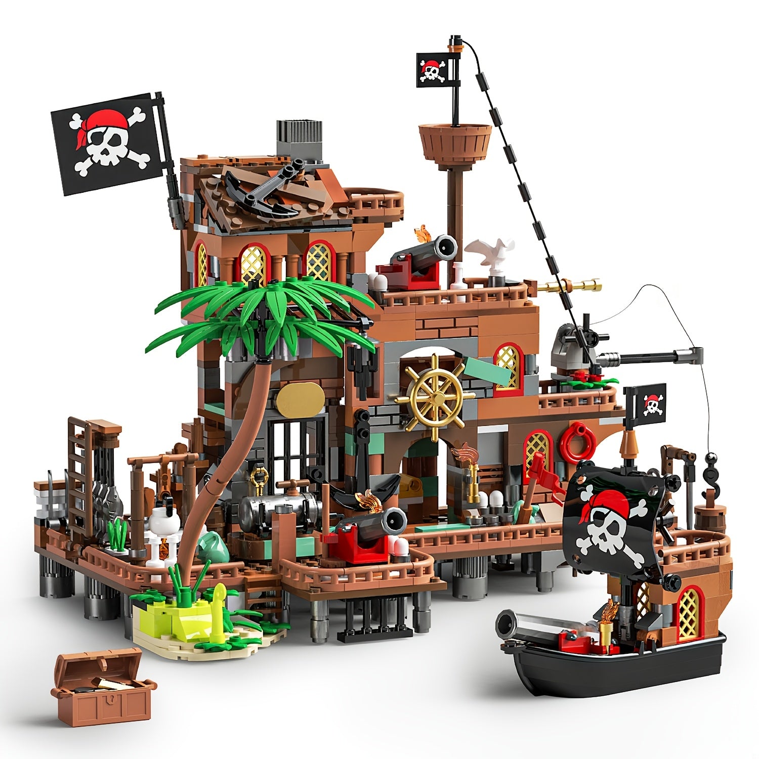 MESIONDY Pirate Building Set with Cannon, Sails & Chests