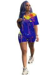 Women's Plus Splash Print Top & Shorts Two Piece Set