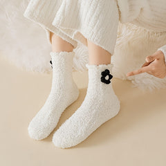 6 Pairs Floral Decor Socks Comfy & Fuzzy Warm Women's Stockings