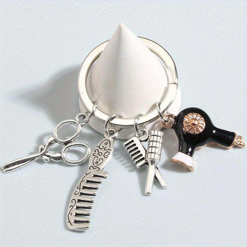 Hair Dryer & Scissors Keychain Mini Toy Metal Key Ring Gift For Mother's