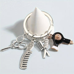 Hair Dryer & Scissors Keychain Mini Toy Metal Key Ring Gift For Mother's