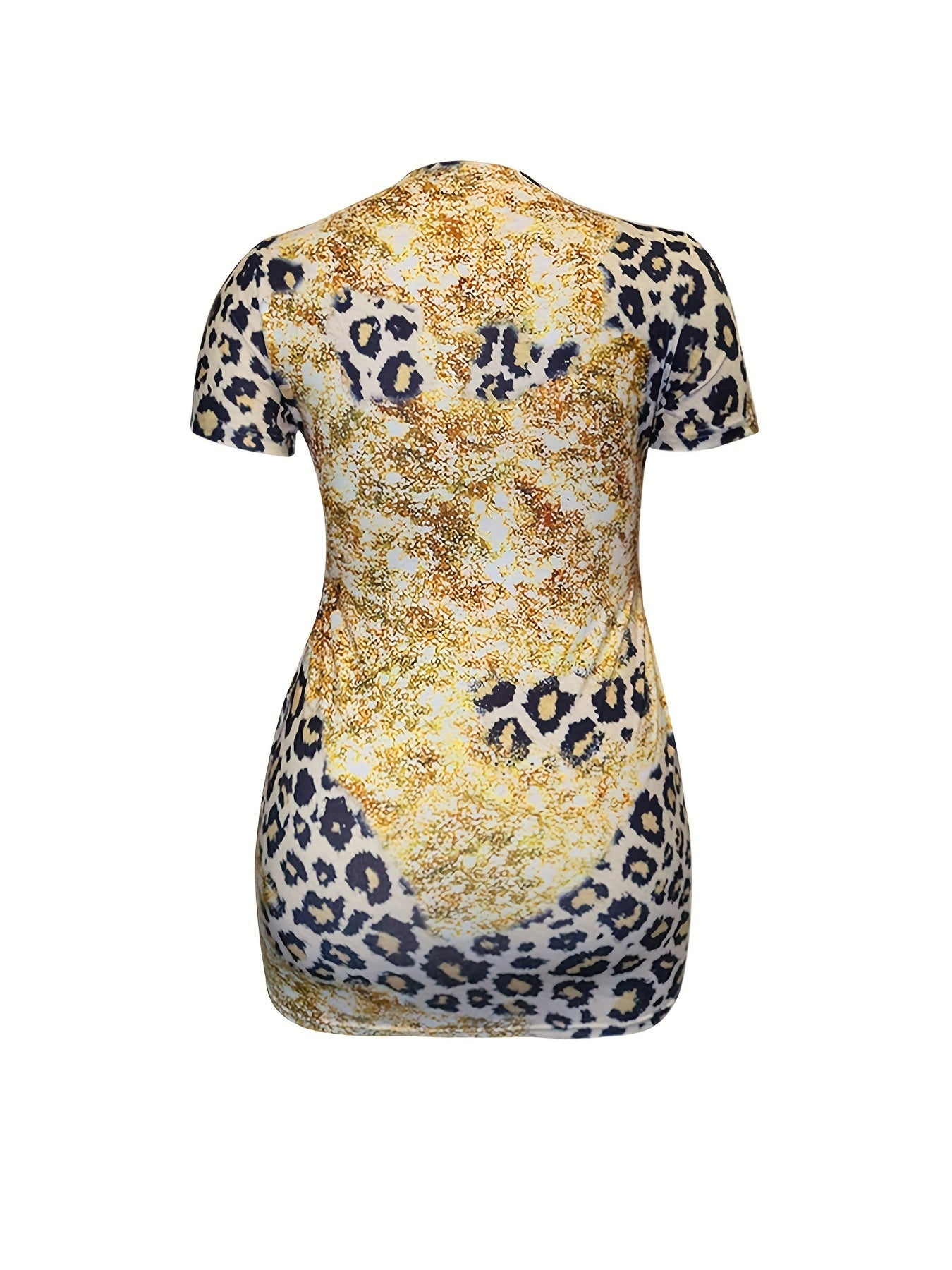  Colorblock Leopard Print V Neck Dress With Pockets