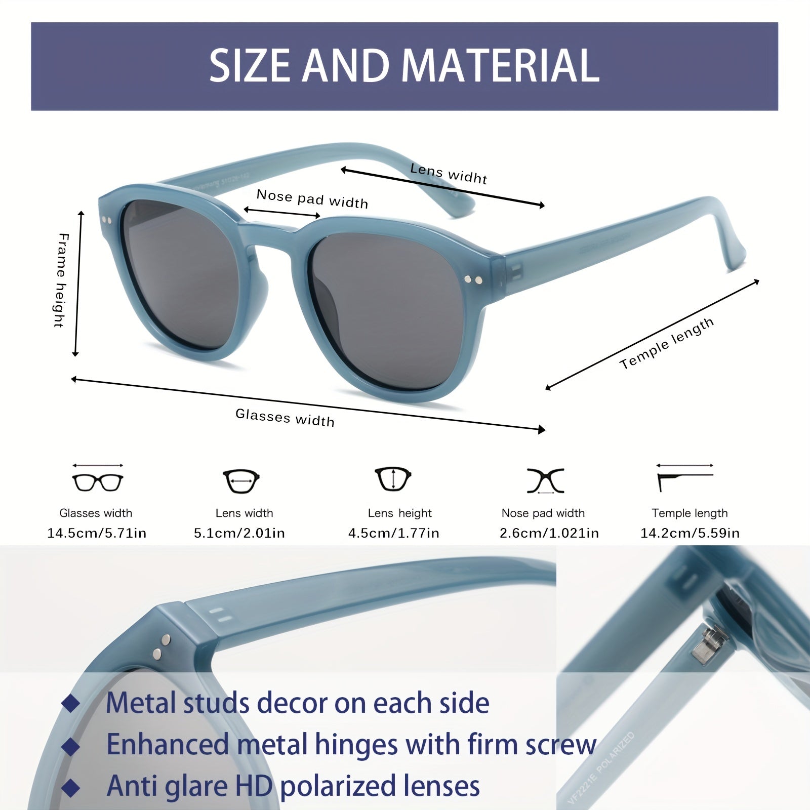 OUWEN Polarized Round Sunglasses Milky/Smoke UV400 Protection VF2221E