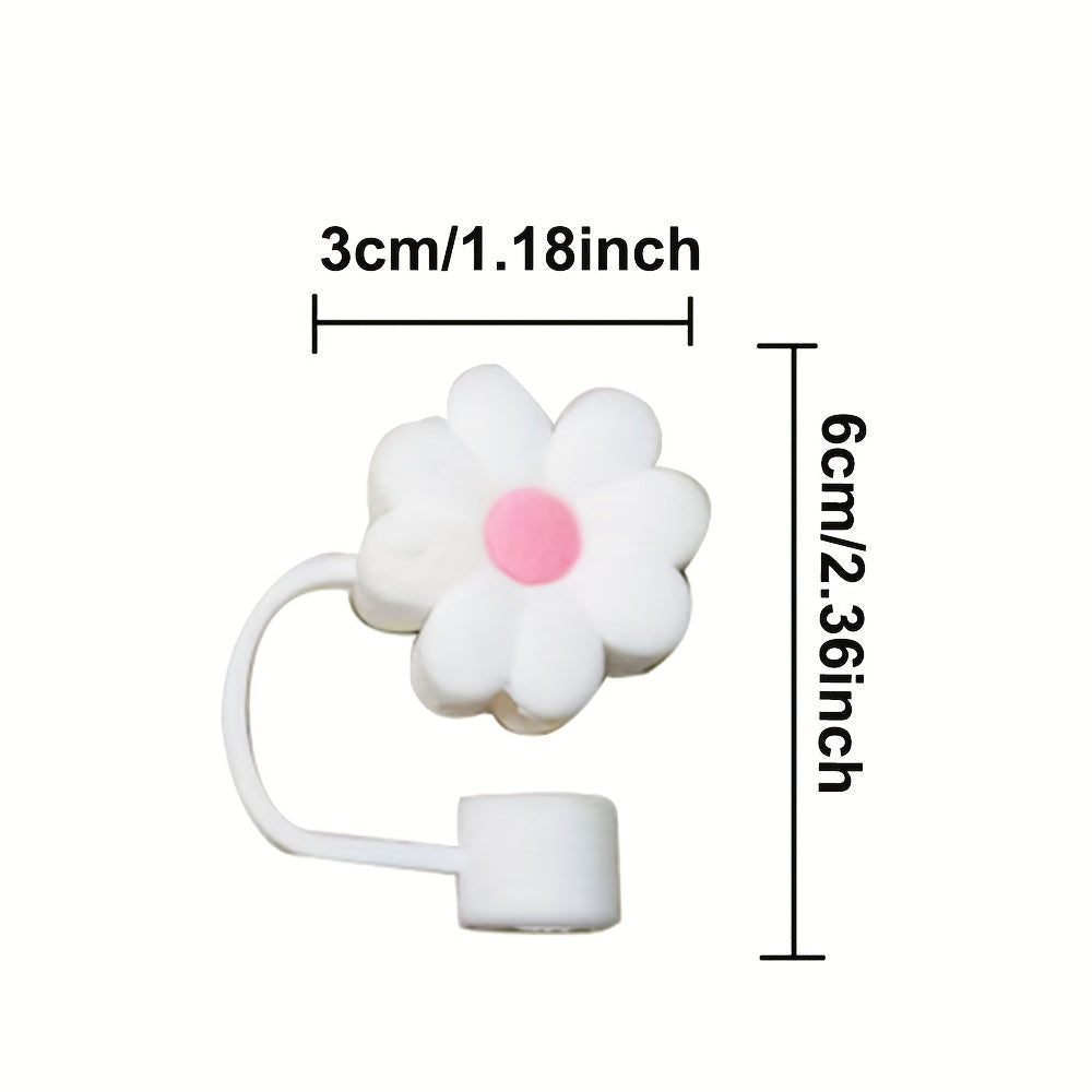 4pcs Cartoon Flower Silicone Straw Covers - Reusable Dustproof Straw Lid
