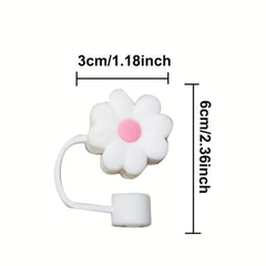 4pcs Cartoon Flower Silicone Straw Covers - Reusable Dustproof Straw Lid